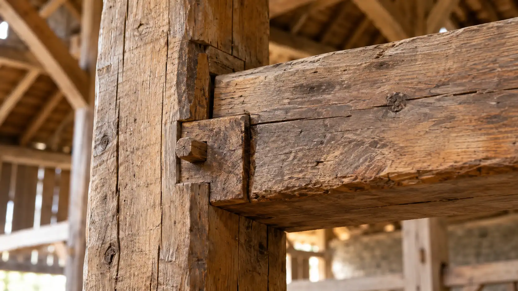 Mortise and Tenon - Closeup Picture of Wood Logs using the technique