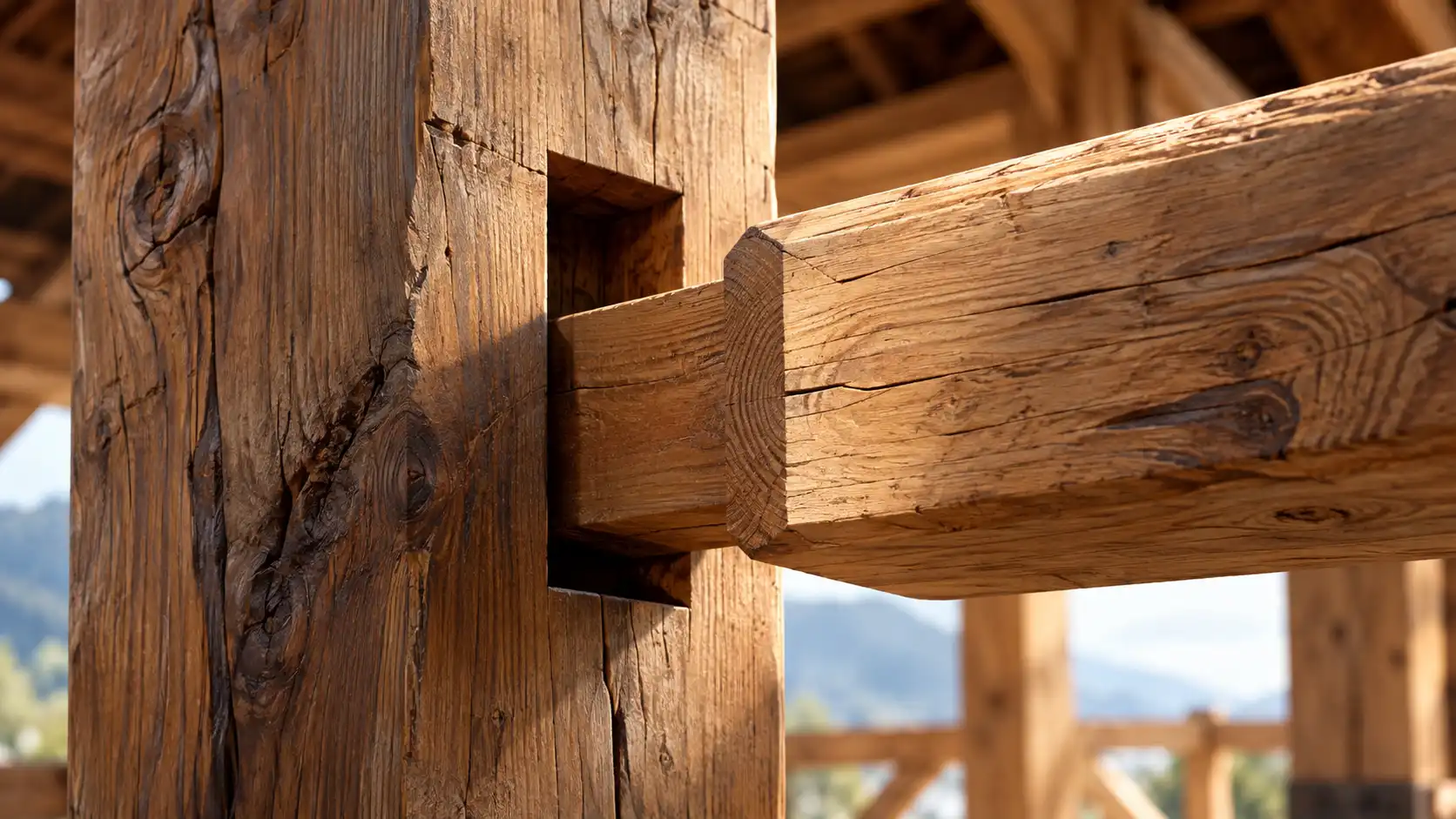 Mortise and Tenon - Closeup Picture of Wood Logs