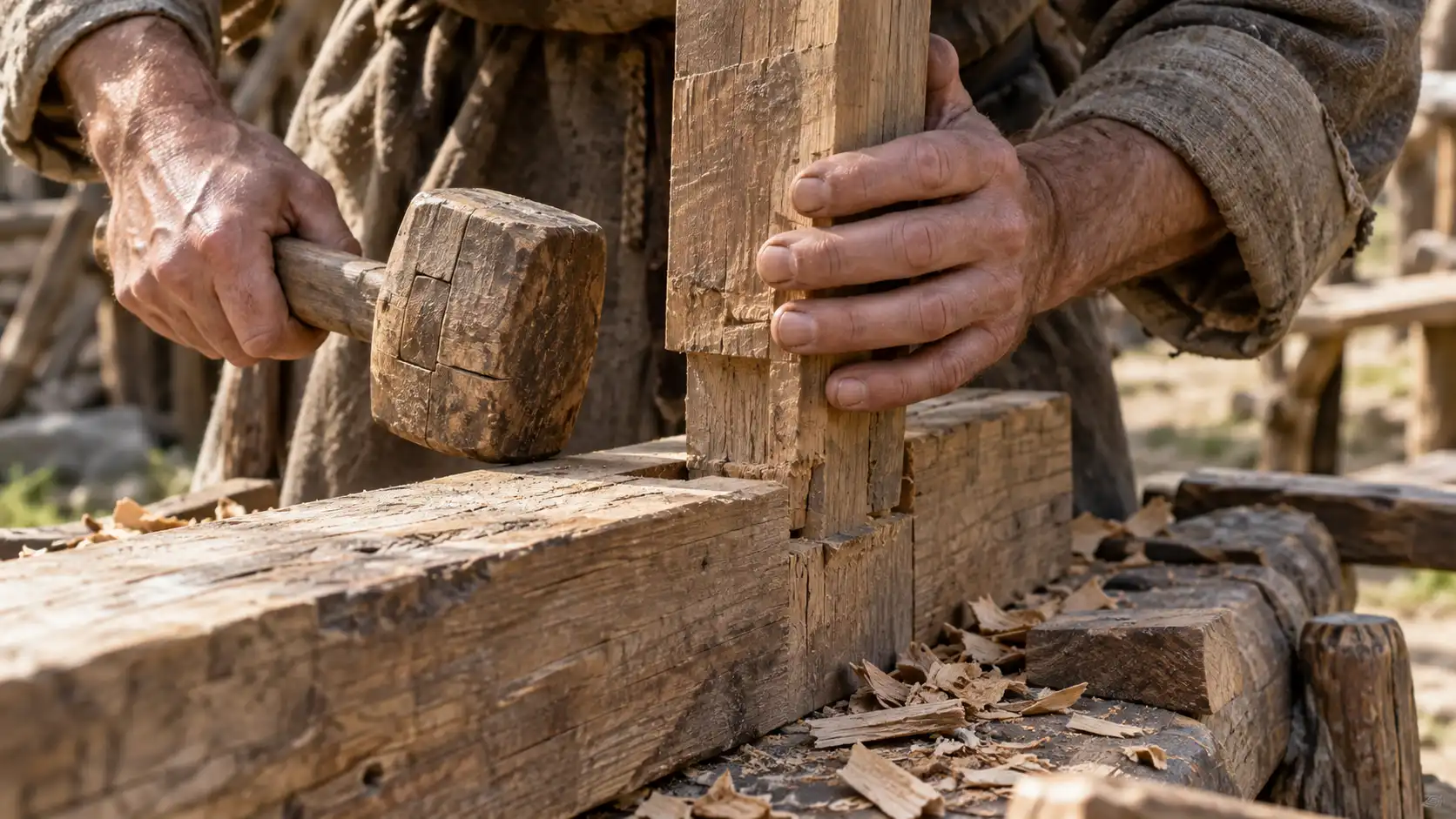 Mortise and Tenon - Man working with Wood